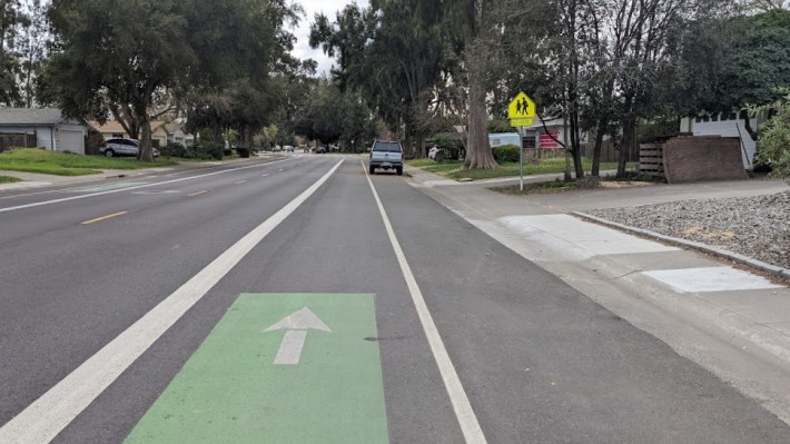 A conventional bike lane in a residential area in Davis, California