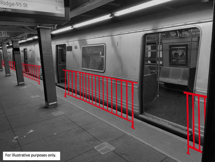 Rendering of platform railings at an MTA station. Image: Charles Gans via Streetsblog New York
