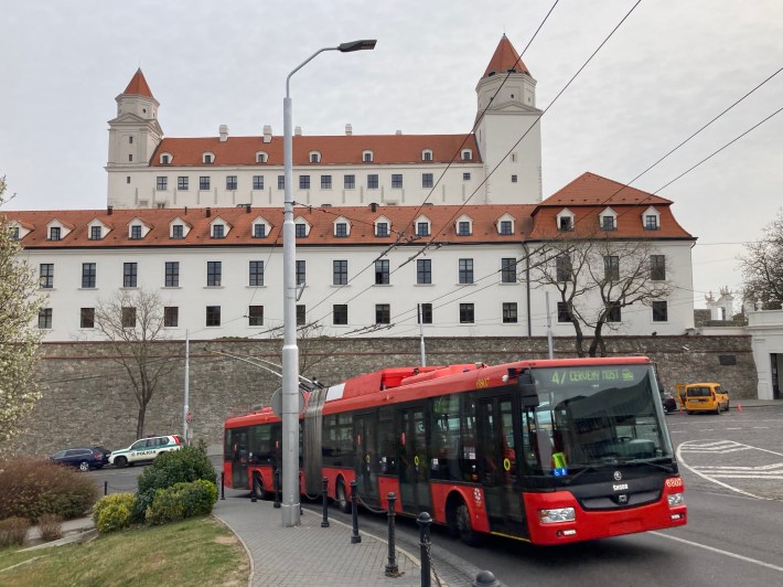 A trolley bus at Bratislava Castle in Slovakia. Photo: John Greenfield