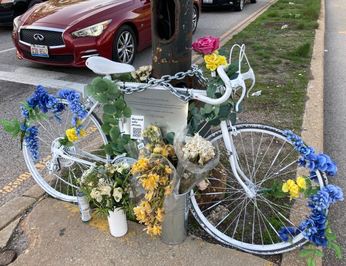 Ghost bike memorial to Marciales at Balbo Drive and DuSabkle Lake Shore Drive. Photo: John Greenfield