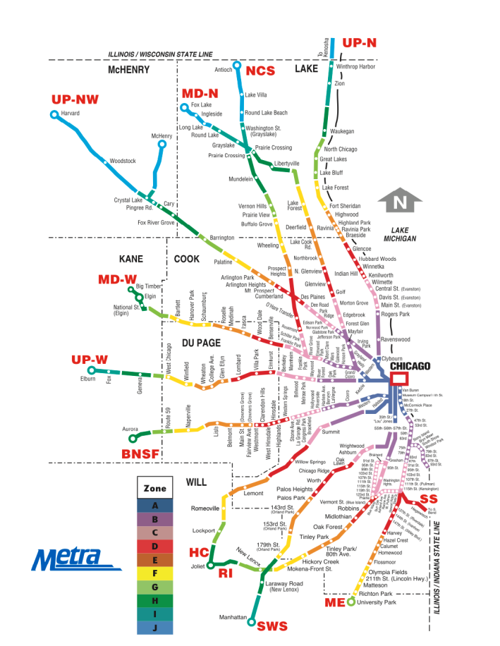 Metra's zone map.