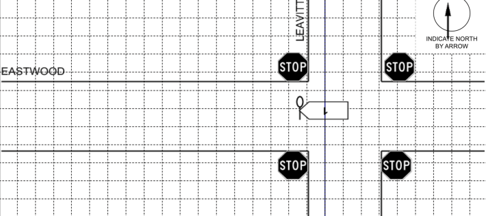 Diagram from the crash report showing the westbound driver striking the child in the west crosswalk. A third-party witness told Streetsblog this is an accurate depiction of what happened.