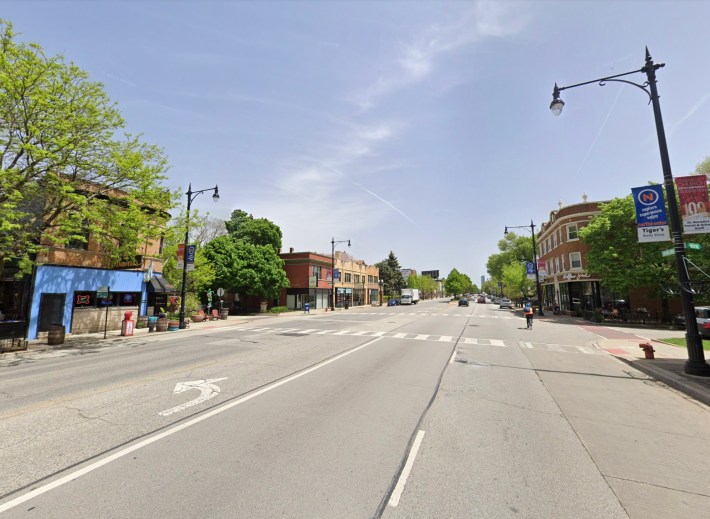 The 2100 block of West Irving Park Road, looking east. Image: Google Maps