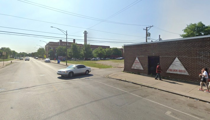 Looking east on 16th Street east of Homan Avenue (3400 W.) Jalon reportedly was riding a bike north out of the alley east of Fine Fair Food & Liquor when the the eastbound driver struck him. Image: Google Maps