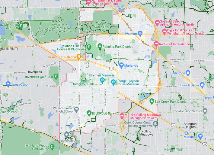 Palatine-area bike routes. Image: Google Maps