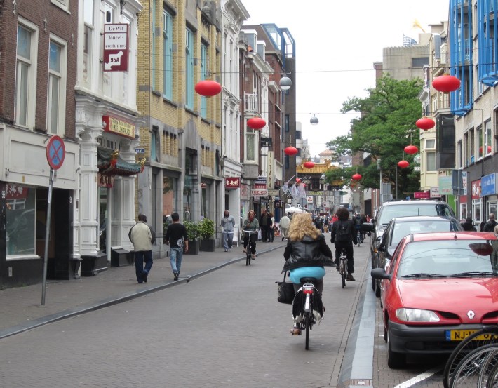 Biking in the Hague's Chinatown. Photo: John Greenfield