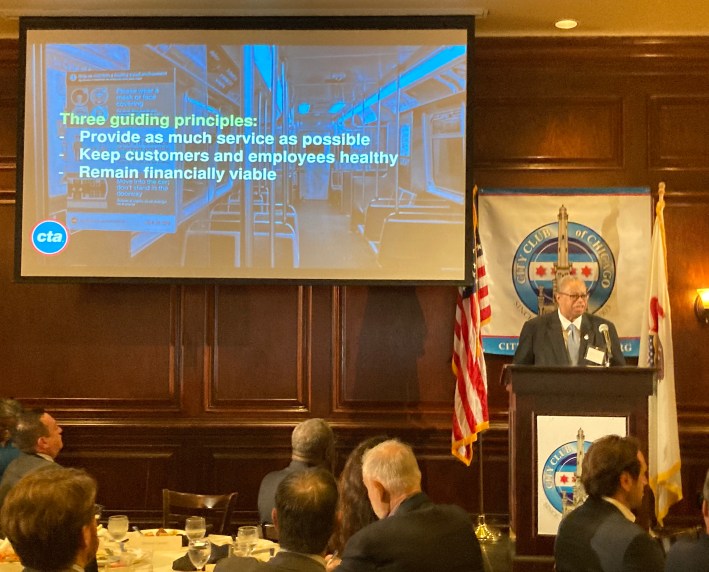 CTA president Dorval R. Carter Jr. at today's City Club presentation. Photo: John Greenfield