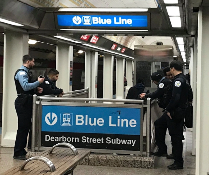 Police officers at the Jackson Red Line station. Photo: John Greenfield