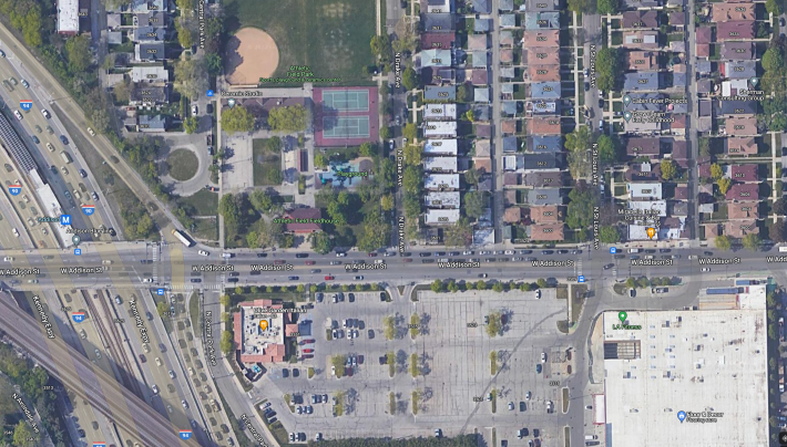 Aerial view of the Addison/Drake area. Image: Google Maps