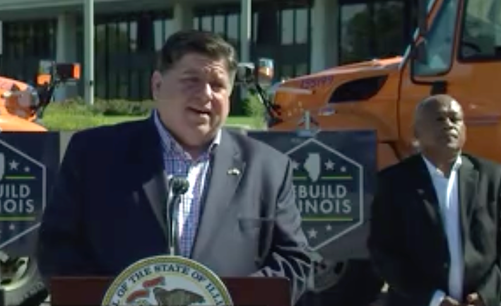 Governor Pritzker and IDOT secretary Omer Osman at the announcement of the new plan.