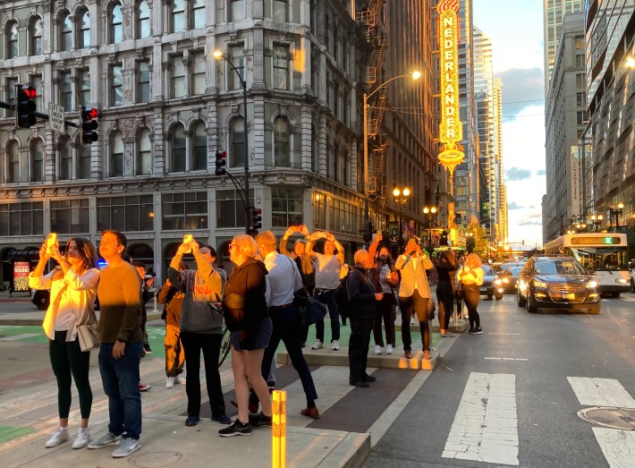 Chicagohenge photographers at Randolph and Dearborn streets. Photo: John Greenfield