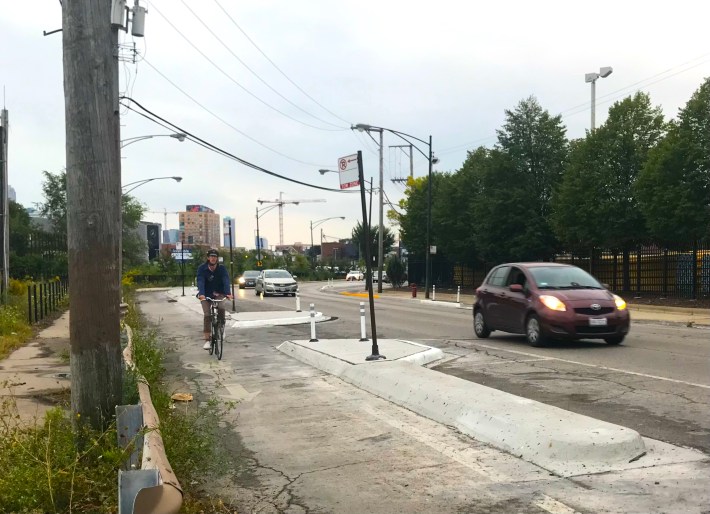 Concrete-protected bike lanes on Elston Avenue. Photo: John Greenfield