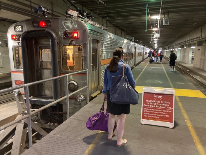 A sign at Millennium Station in downtown Chicago that attempts to explain the bussing situation, but probably just confuses people more. Photo: John Greenfield