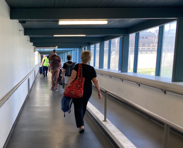 Using a skyway to transfer between shuttle buses and trains at Gary Metro. Photo: John Greenfield