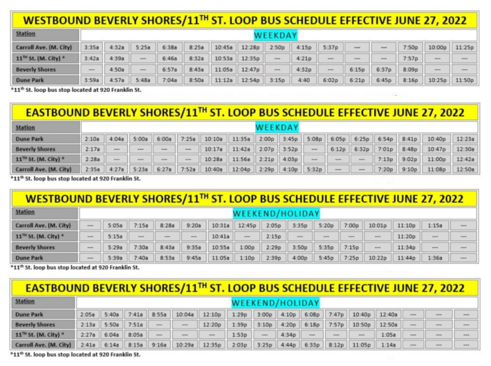 The current Loop bus schedule.