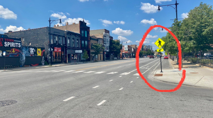 A crosswalk on a five-lane stretch of North Ave near Campbell Avenue. Photo: Jeremy Glover