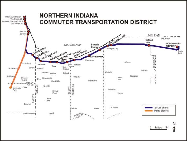 Map of The South Shore Line. Image: NICTD