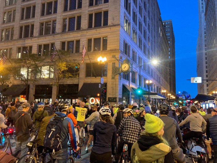 After passing by Daley Plaza again, the ride goes by the old Marshal Fields Building on State Street. Photo: John Greenfield