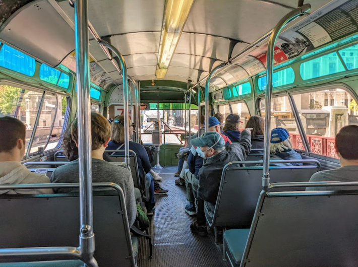 The interior of a "green limousine" bus. Photo: Eric Allix Rogers