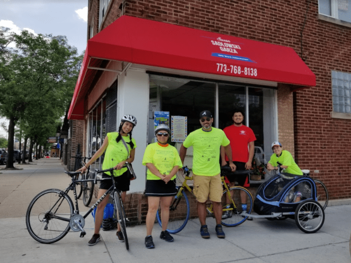 Ismael leading a bike ride from the 10th Ward office to the Big Marsh Bike Convergence in 2018. Photo: provided