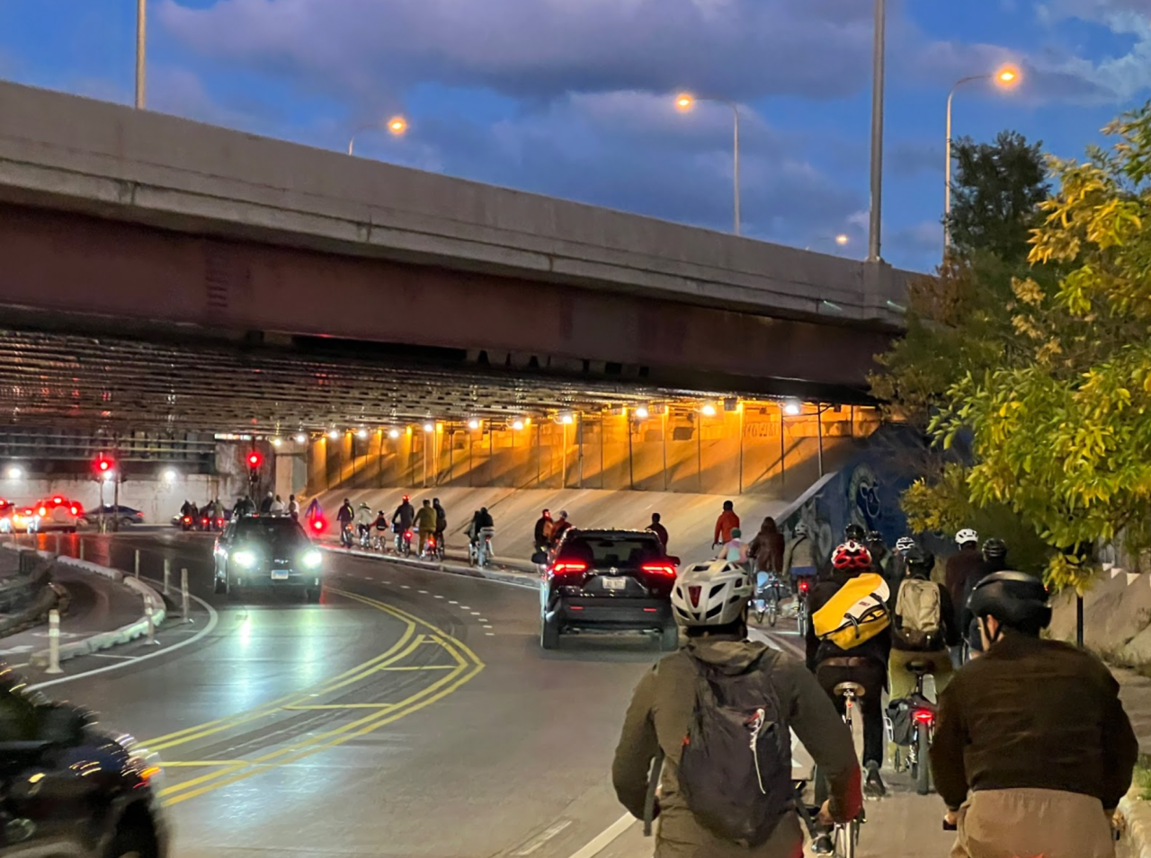 The ride heads east under the Kennedy Expressway on Logan Boulevard. Photo: Kyle Lucas