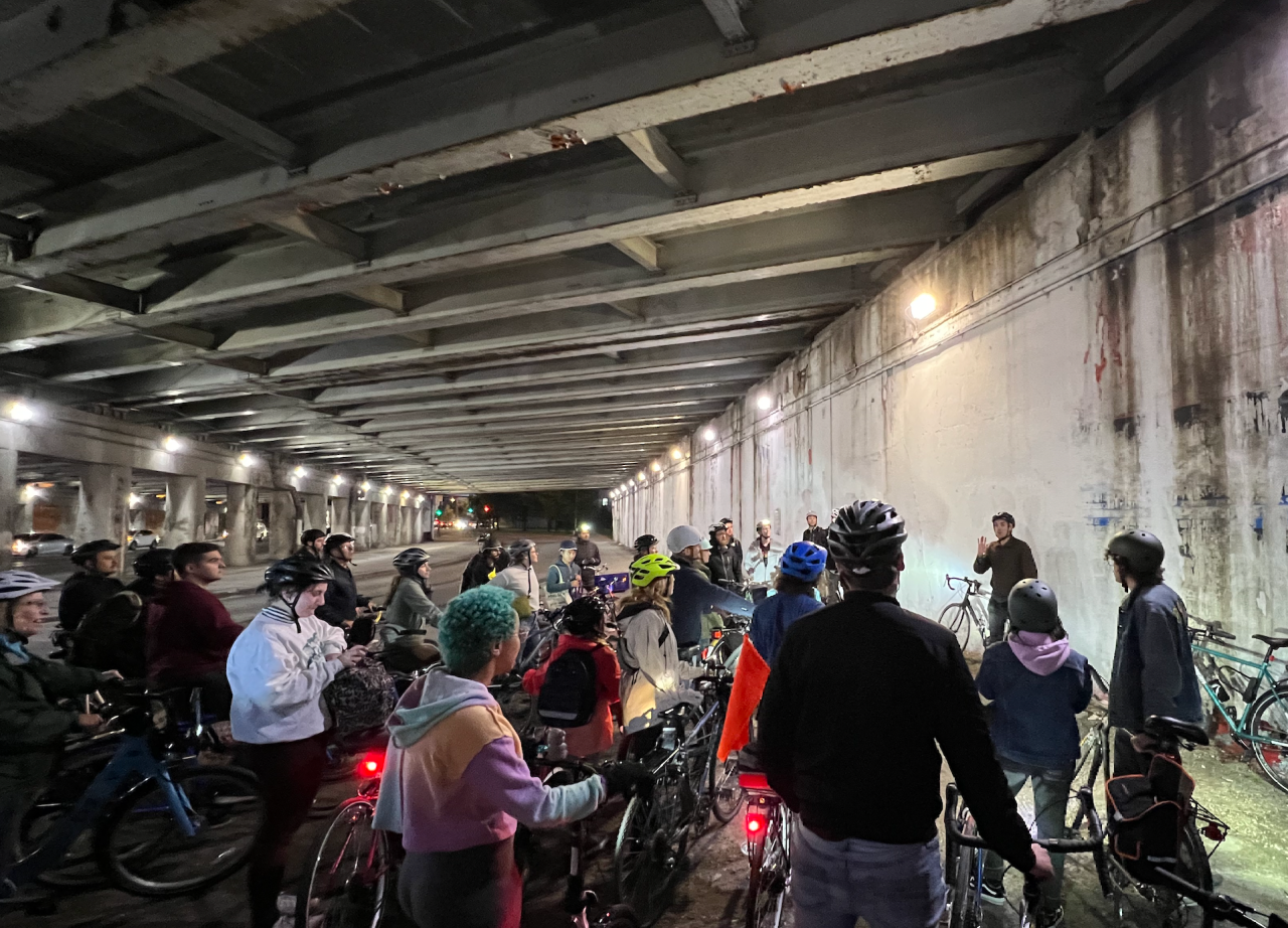 The ride stops in the Logan/Western viaduct. Photo: Kyle Lucas
