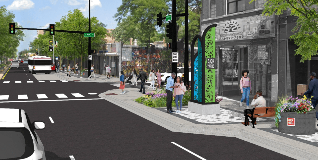 Rendering of a streetscaping project in Back of the Yards. Image: CDOT