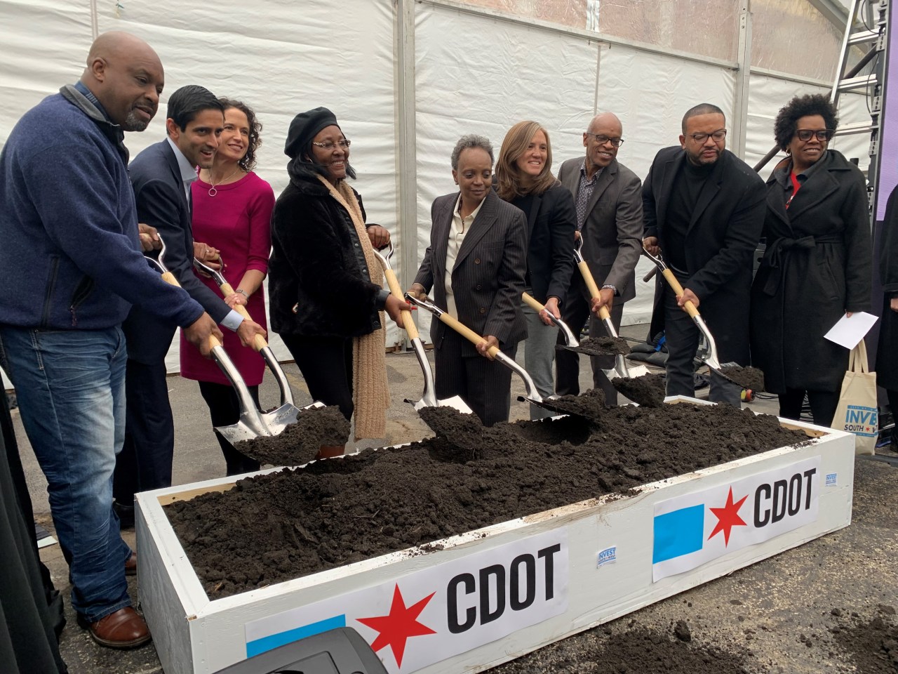 Lightfoot, city officials, and community leaders break ground on the Austin projects. Photo: CDOT