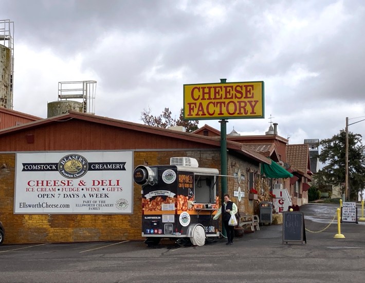 It's not a trip to Wisconsin without a stop at a cheese store, and this one had its own dedicated fried cheese curd cart. Photo: John Greenfield