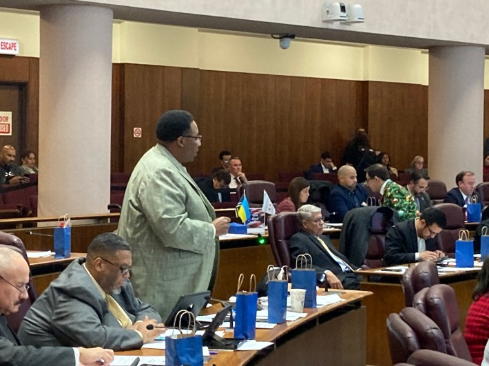 Ald. Ervin speaks at today's Council hearing. Photo: John Greenfield