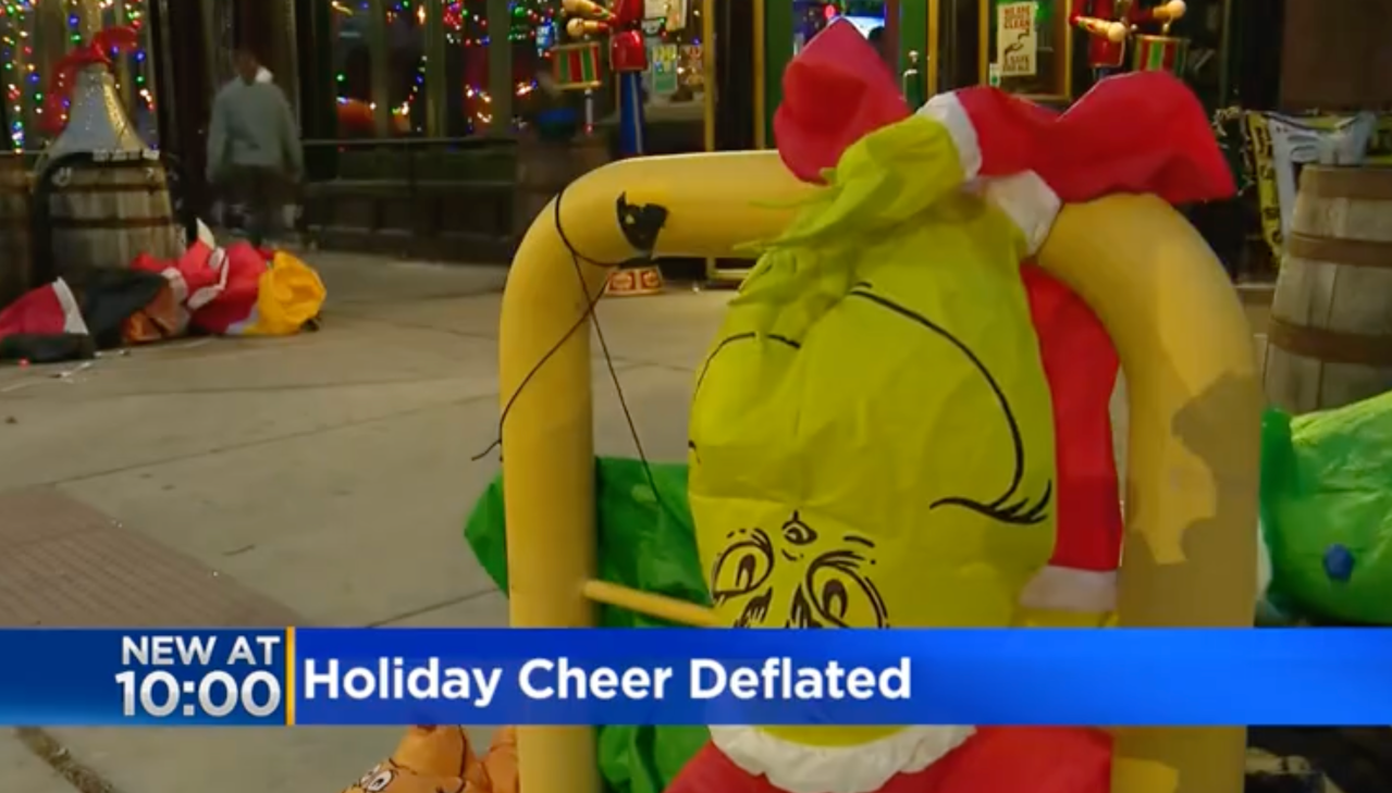A deflated inflatable hanging from one of the barricades. Image: CBS