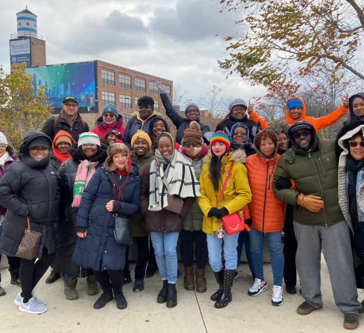 Grow Greater Englewood staff on a tour of the Bloomingdale Trail. Photo: Grow Greater Englewood