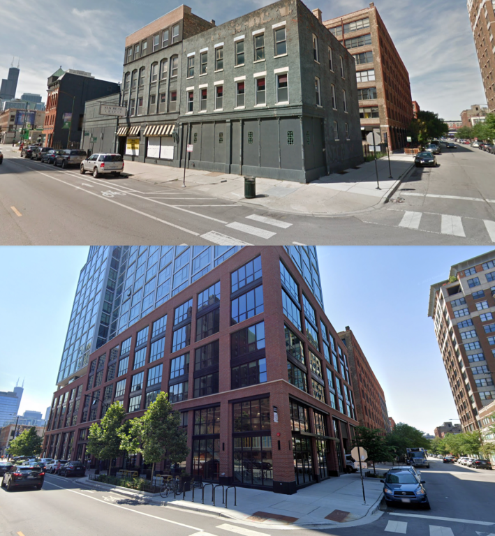 The 808 N. Wells site before and after redevelopment. Images: Google Maps