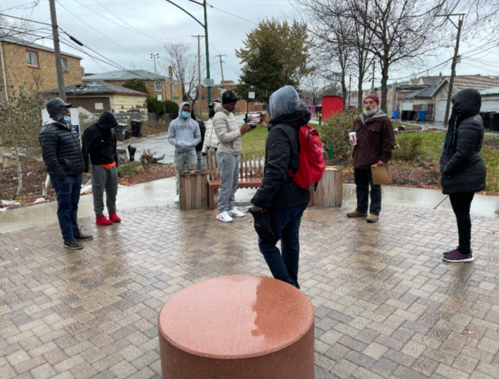 Equiticity's "Reimaginging Mobility" walking tour in North Lawdale's Unity Park. Photo: Cameron Bolton