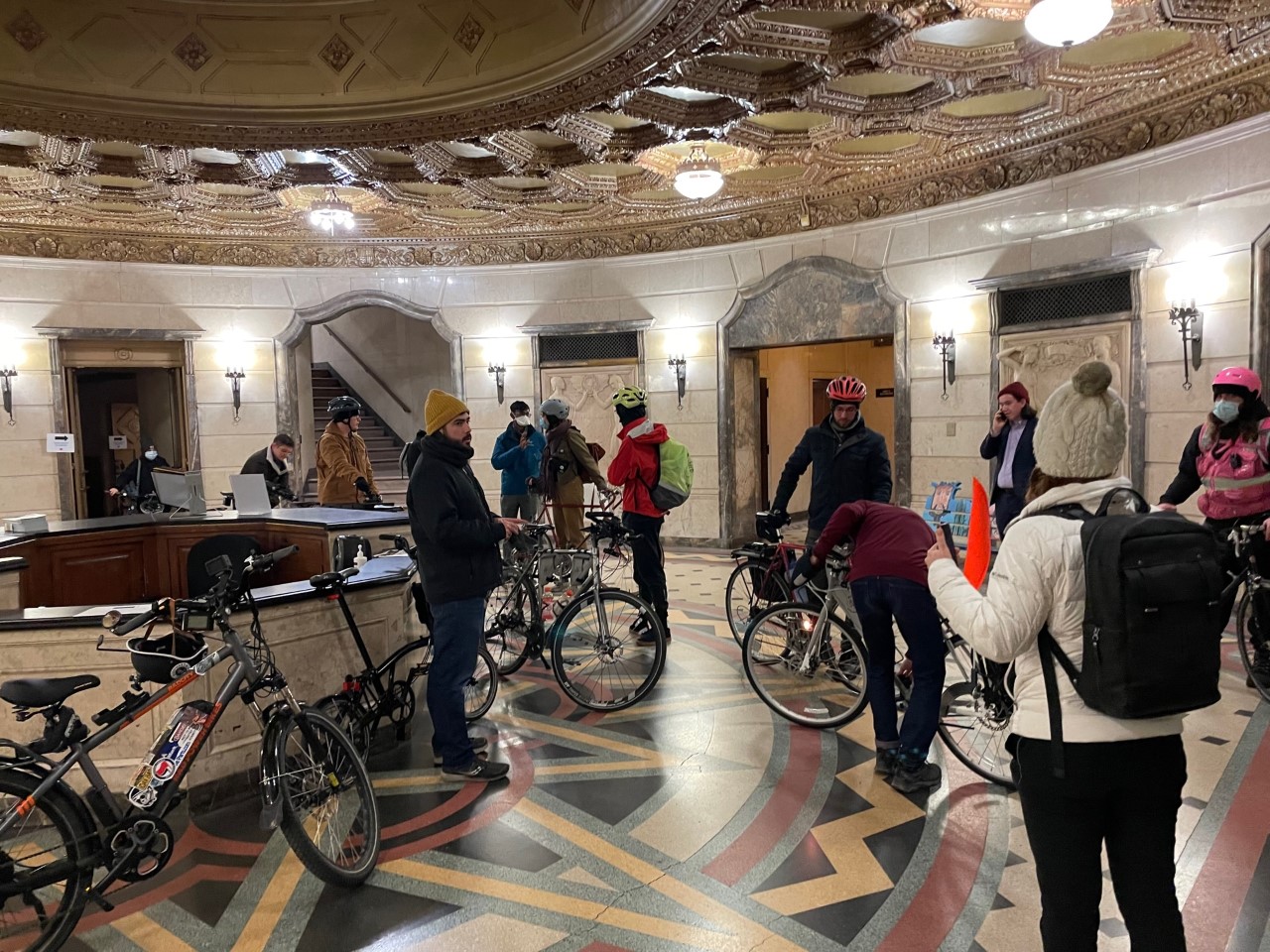 People arrive by bike at the Garfield Park Field House. Photo: Cameron Bolton
