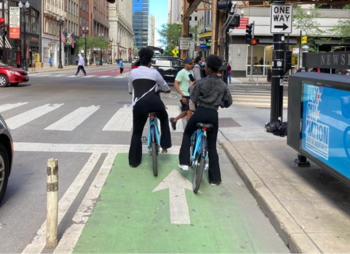 Riding non-electric Divvy bikes in the Loop. Photo: John Greenfield