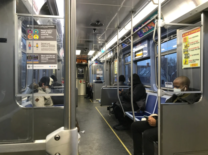 A car on the CTA Red Line, which runs most of the length of the city and serves lower-income South Side neighborhoods, as well as wealthier North Side ones. Photo: John Greenfield