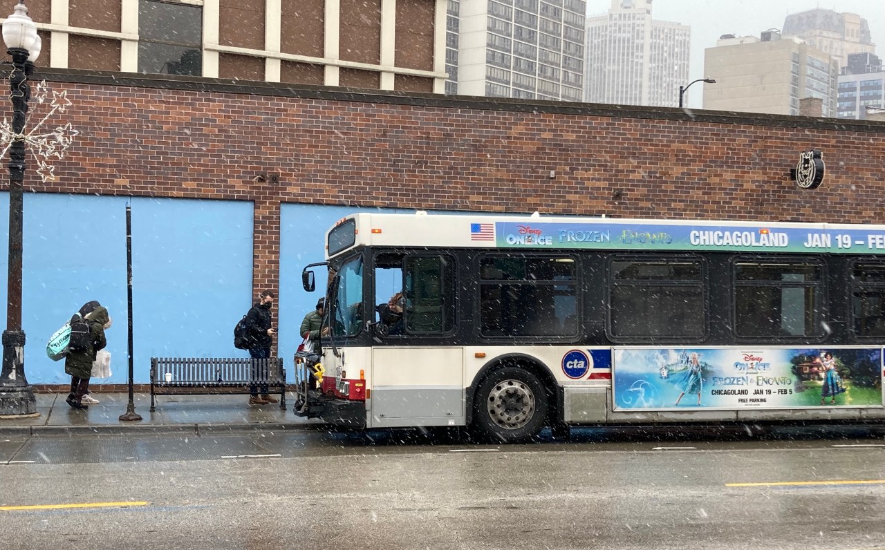Catching the #22 Clark Street bus in Lakeview on a snowy day. Photo: John Greenfield