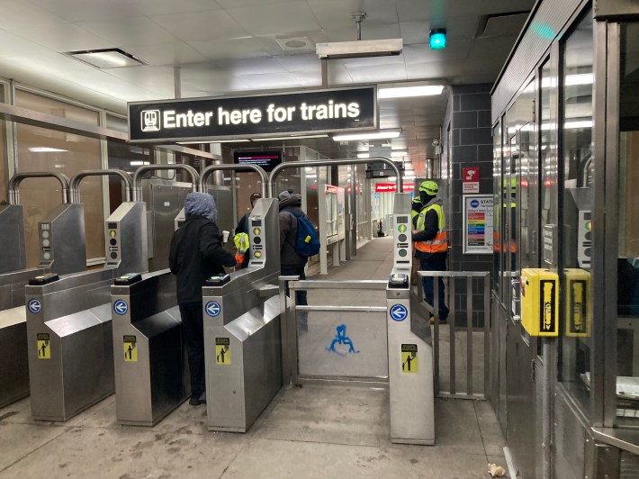 Turnstiles and the wheelchair gate at the Garfield Red Line station last week. Photo: John Greenfield