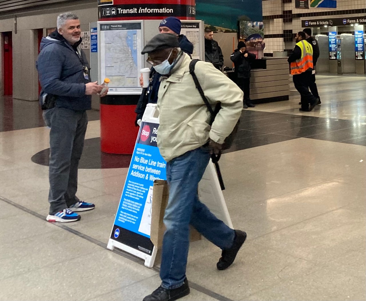 There were several police officers and security guards at the O'Hare station Saturday night. Photo: John Greenfield