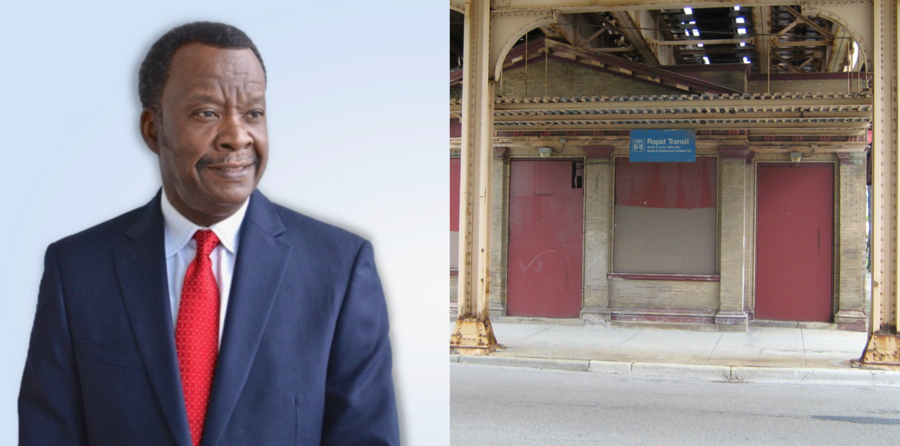 Willie Wilson and the shuttered Racine Green Line station (photo: Jeff Zoline.)