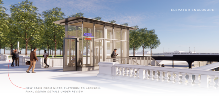 Rendering of the new elevator at the Jackson entrance.