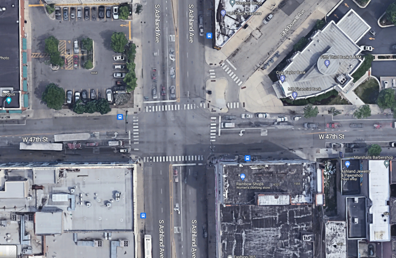 Aerial view of 47th/Ashland. Image: Google Maps