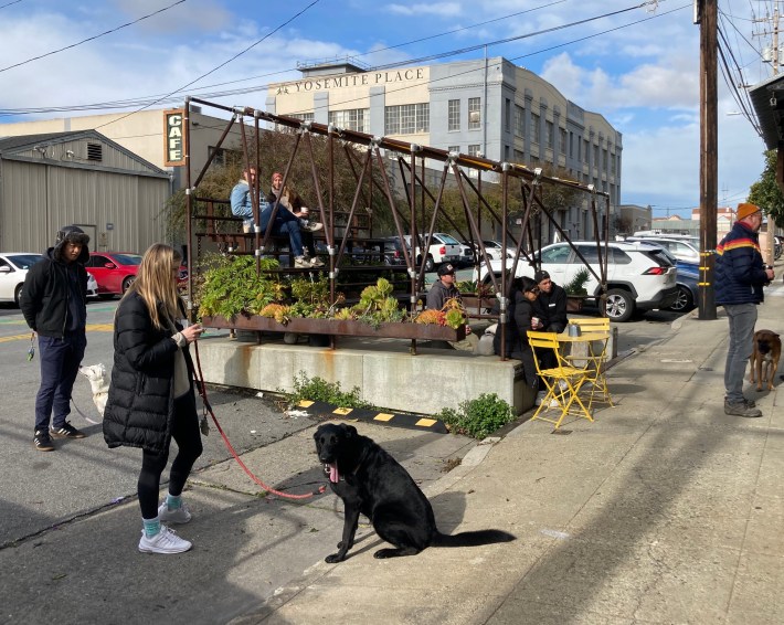 One of SF's dozens of parklet on-street seating areas in the Bayview neighborhood. Photo: John Greenfield