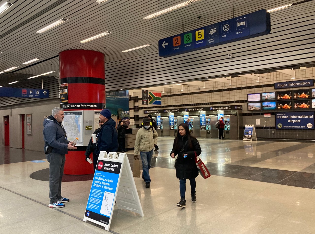 When I flew into O'Hare on February 25 around 11 p.m., there were several security guards and police officers at the station. Photo: John Greenfield