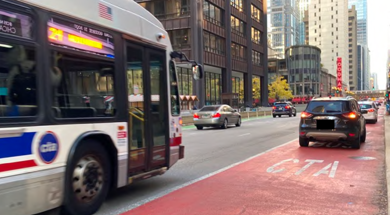 A driver blocking a downtown bike lane. Photo: CDOT