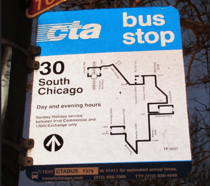 A #30 South Chicago bus sign. Photo: Jeff Zoline