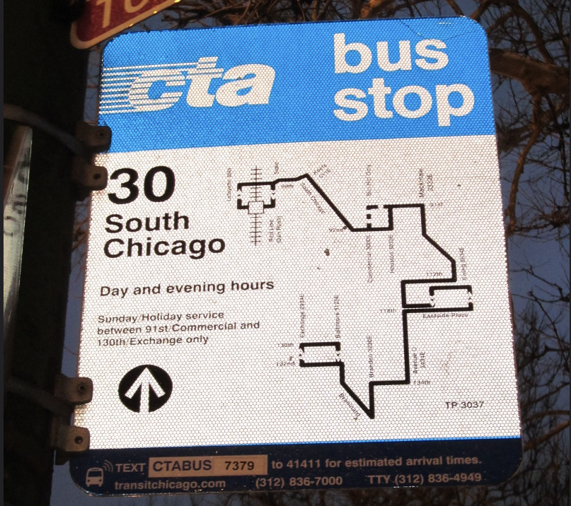 A #30 South Chicago bus sign. Photo: Jeff Zoline