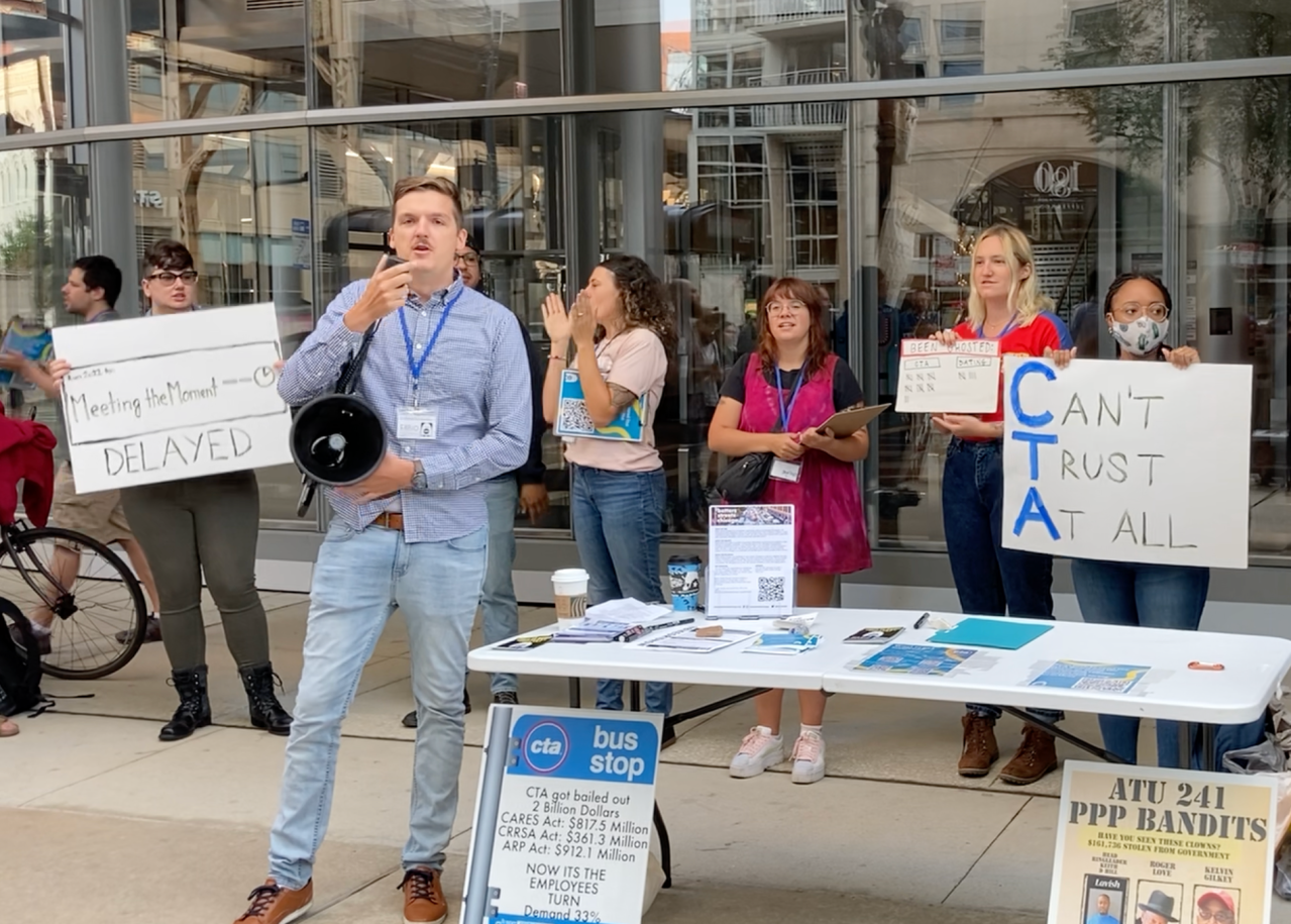 Fabio at a rally for better transit service last September at CTA headquarters. Photo: John Greenfield