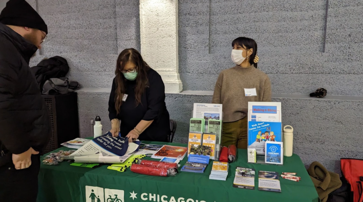 Safe Ambassadors handing out fliers with info about left-turn traffic calming. Photo: Ruth Rosas